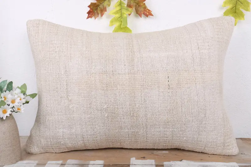 Cushion, Boho Pillow Sham Cover, Office Chair Pillow Sham, 16x24 White Pillow Sham, Handmade Kilim Cushion, Kilim Pillow, Tribal Pillow Cover - 2