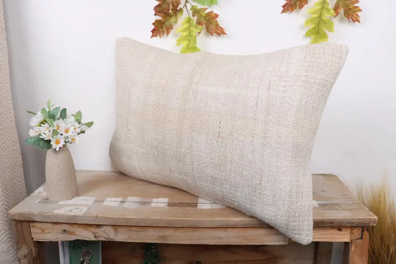 Cushion, Boho Pillow Sham Cover, Office Chair Pillow Sham, 16x24 White Pillow Sham, Handmade Kilim Cushion, Kilim Pillow, Tribal Pillow Cover - 4
