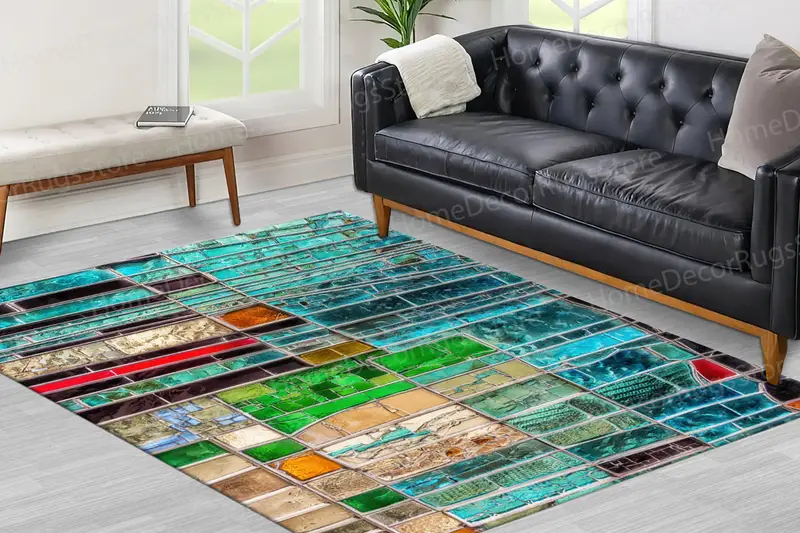 現代的なカラフルなガラスプリントラグ：エレガントな室内装飾