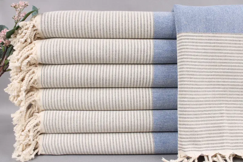 Custom Towel Monogrammed Turkish Cotton Dark Gray-Sax Blue Stripes, 71x40 Inches