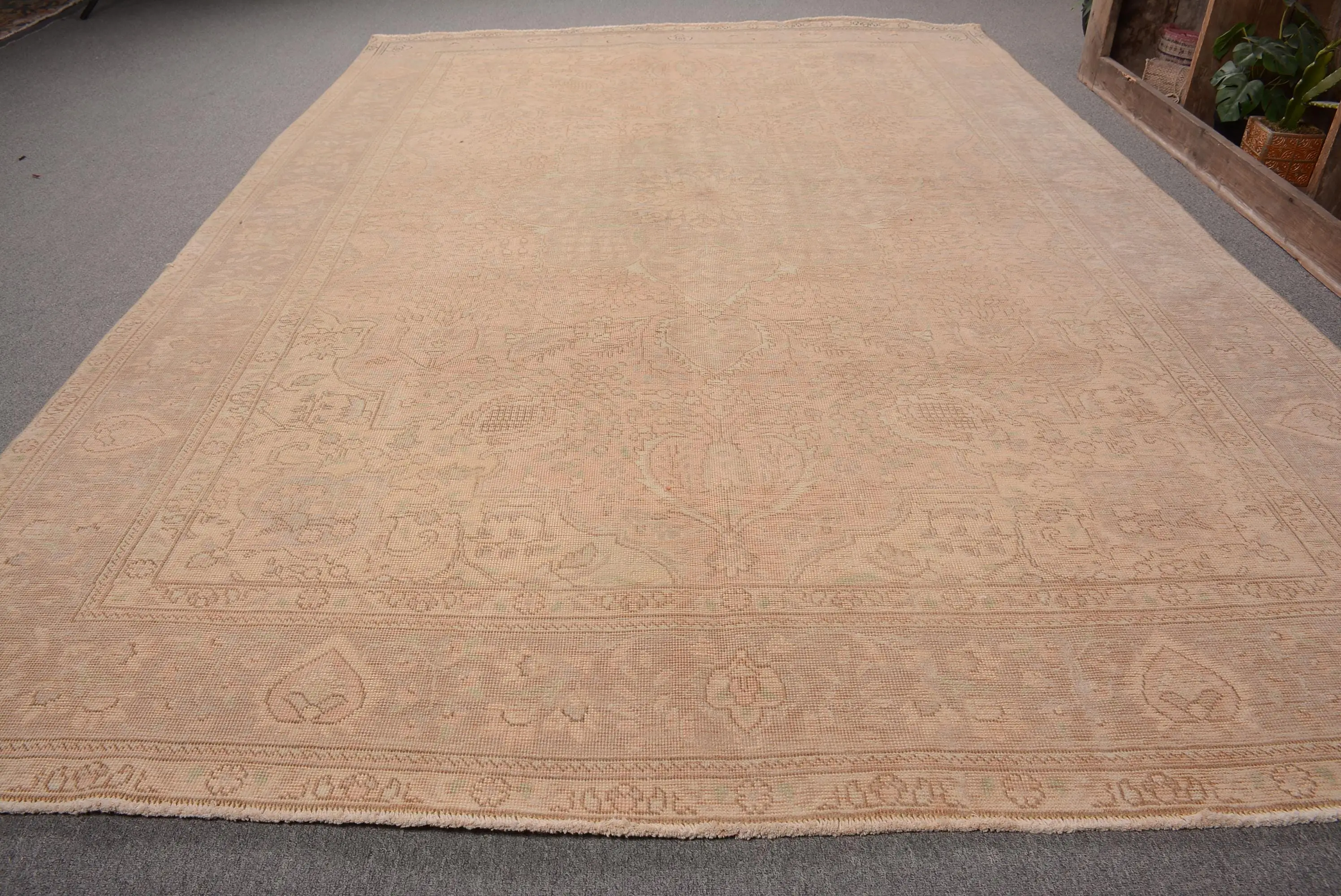 6.6x9.5 ft Vintage Halı, Kahverengi Çizgili Yün Türk Halısı - 1