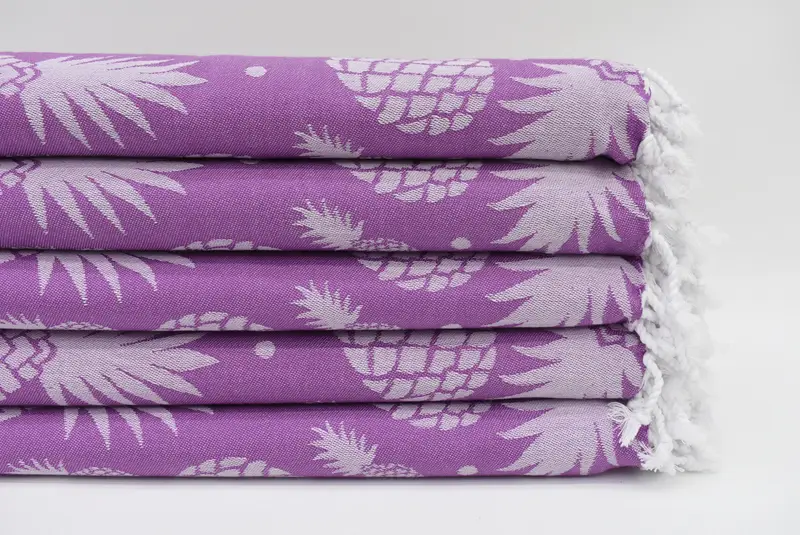 Beach Towel Purple Pineapple Design Turkish Cotton Towel, 70x36 Inches