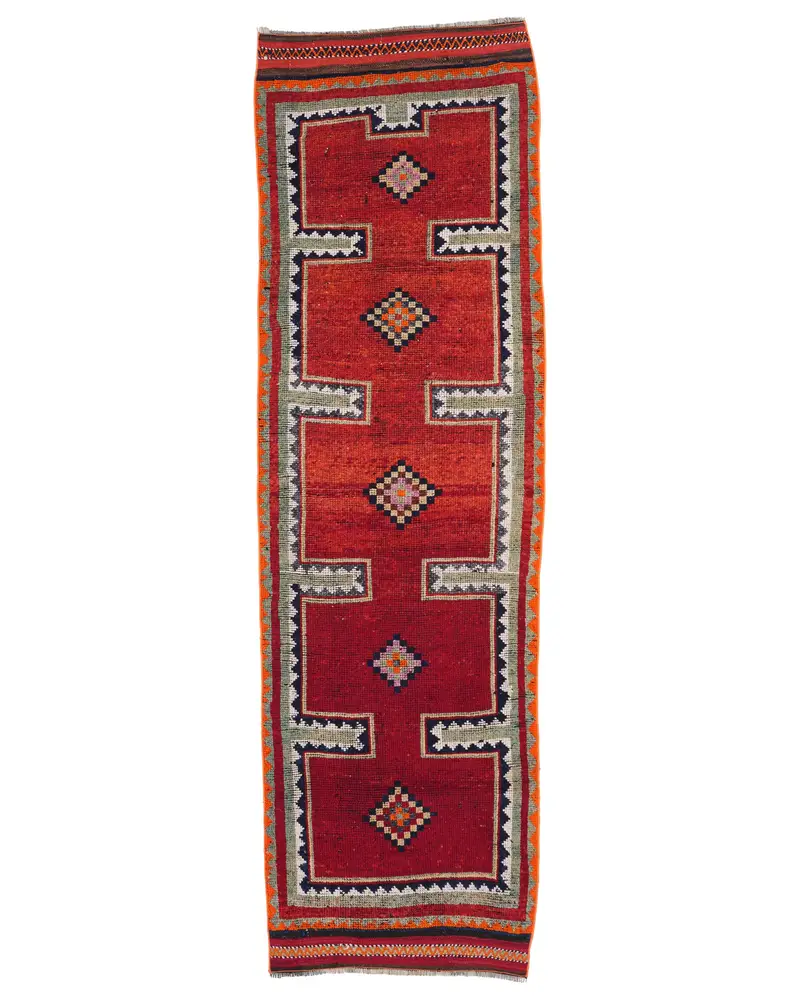 Herki Türkischer Teppich, 3x10,3 ft Vintage Teppich, roter marokkanischer Wollteppich - 1