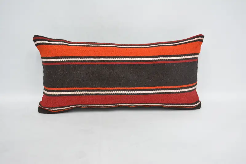 Home Decor Pillow, Retro Throw Cushion Case, Pillow, Authentic Cushion, 12x24 Orange Cushion, Kilim Pillow Cover, Vintage Kilim Throw Pillow - 1
