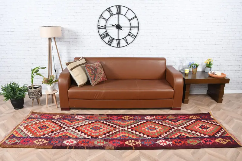 Türk Vintage Halı 2.9x9.5 ft (89x291 cm), Herki Kırmızı Patchwork Halı - 1