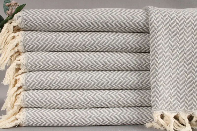 Hand Towel Monogrammed Turkish Cotton Dark Gray Chevron, 18x36 Inches