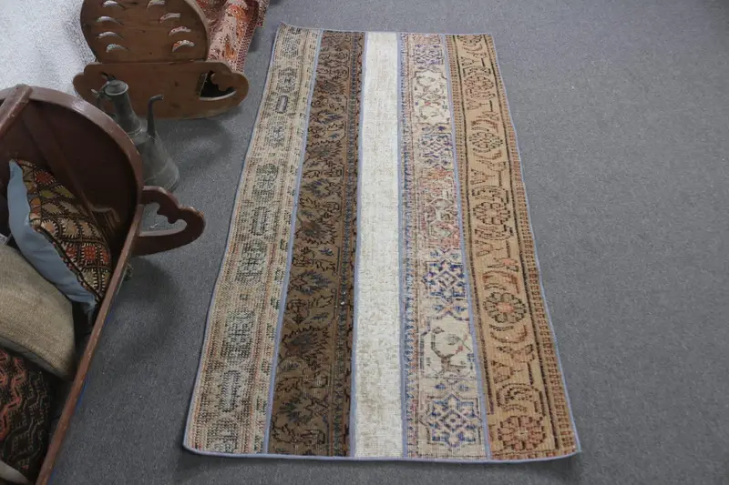 Turkish Rug, Accent 2.8x5.7 ft Vintage Rug, Brown Abstract Wool Rug - 1