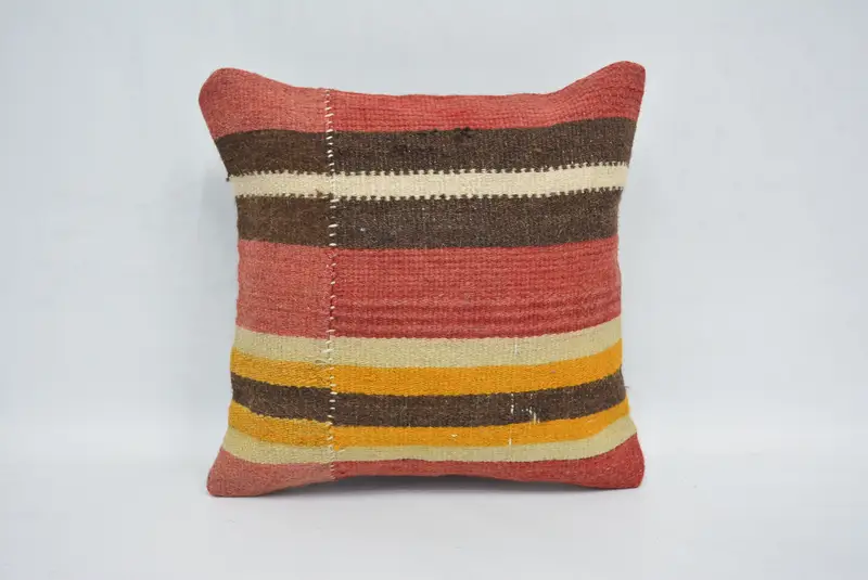 Red & Brown Embroidered Throw Pillow, 12x12 Inches Size Pillow - 1