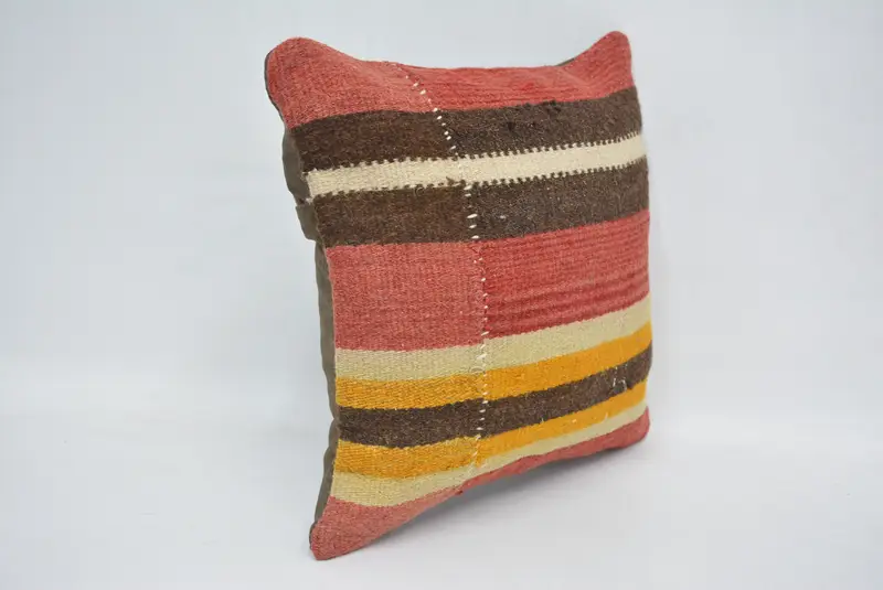 Red & Brown Embroidered Throw Pillow, 12x12 Inches Size Pillow - 3