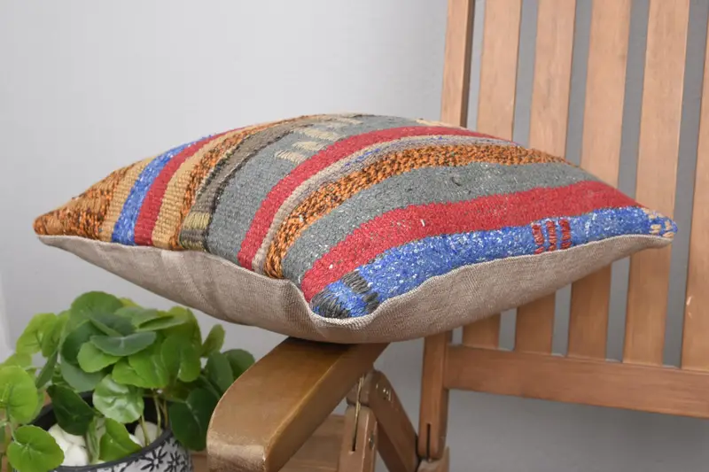 Kilim Pillow, Vintage Kilim Pillow Pillow Cover, 16x16 Blue Pillow, Shabby Chic Pillow Sham, Gift Pillow, Cushion Cover, Home Decor Pillow - 6