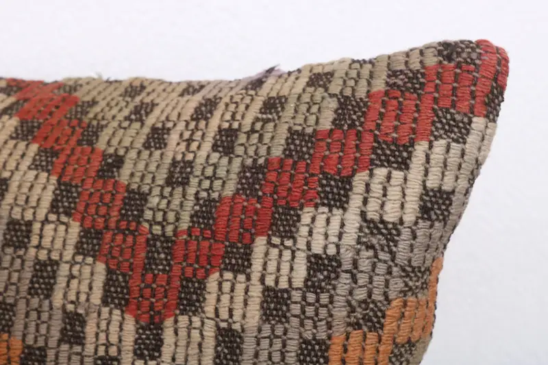 Kilim Cushion Sham, Ethnical Kilim Rug Pillow, 12x20 Red Cushion, Pillow, Boho Pillow Sham Cover, Office Chair Pillow Case - 5