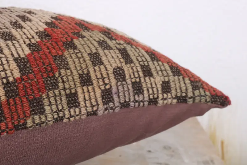 Kilim Cushion Sham, Ethnical Kilim Rug Pillow, 12x20 Red Cushion, Pillow, Boho Pillow Sham Cover, Office Chair Pillow Case - 6