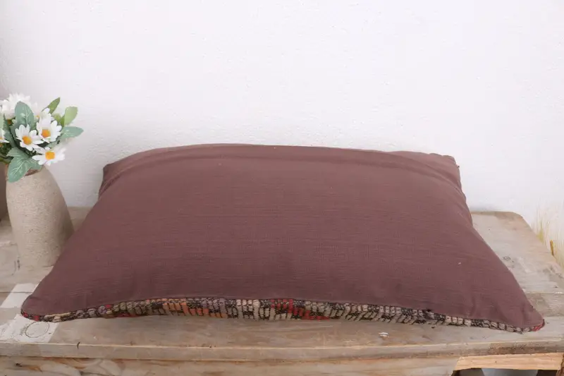 Kilim Cushion Sham, Ethnical Kilim Rug Pillow, 12x20 Red Cushion, Pillow, Boho Pillow Sham Cover, Office Chair Pillow Case - 7