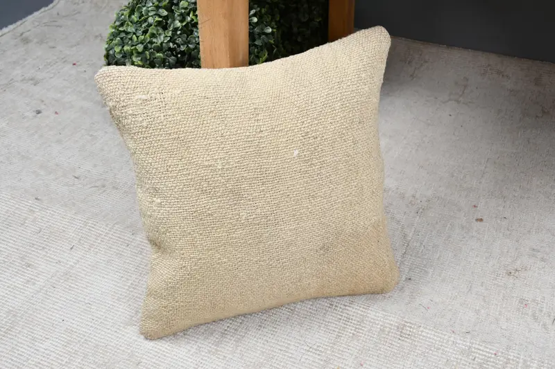 Vintage Kilim Pillow, 12x12 Beige Cushion Case, Boho Pillow, Pillow Sham, Boho Pillow Sham Cover, Bolster Throw Cushion Cover - 7