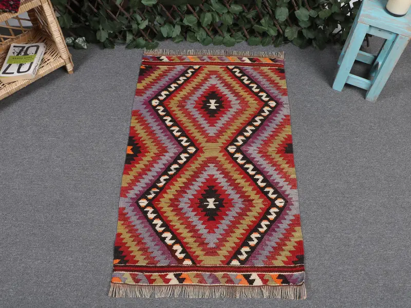 Gökkuşağı Çizgili Halı, 2x3 ft Canlı Geometrik Tasarım