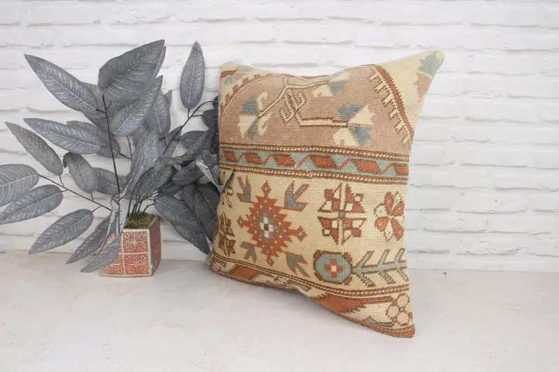 Tapestry Pillow Cover, Ethnical Kilim Rug Pillow, Turkish Kilim Pillow, Pillow for Couch, Garden Pillow, 20x20 Beige Pillow, Cushion Case - 4