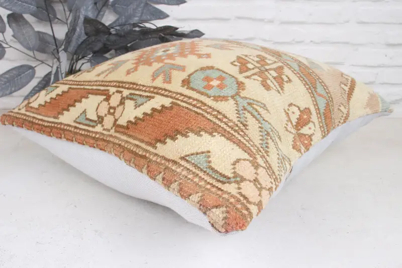 Tapestry Pillow Cover, Ethnical Kilim Rug Pillow, Turkish Kilim Pillow, Pillow for Couch, Garden Pillow, 20x20 Beige Pillow, Cushion Case - 6