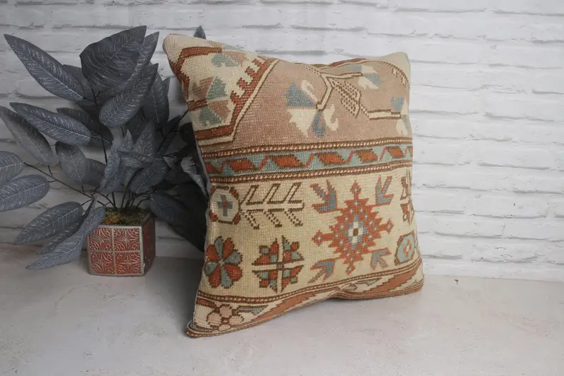 Tapestry Pillow Cover, Ethnical Kilim Rug Pillow, Turkish Kilim Pillow, Pillow for Couch, Garden Pillow, 20x20 Beige Pillow, Cushion Case - 3