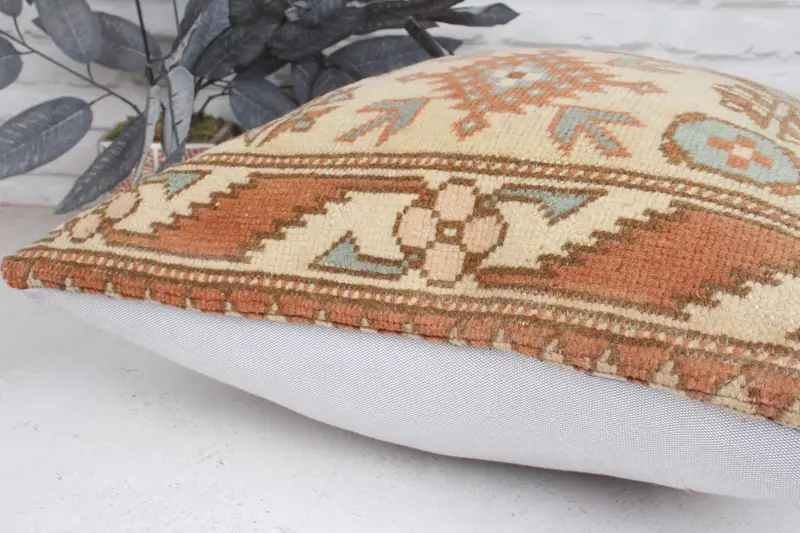 Tapestry Pillow Cover, Ethnical Kilim Rug Pillow, Turkish Kilim Pillow, Pillow for Couch, Garden Pillow, 20x20 Beige Pillow, Cushion Case - 7