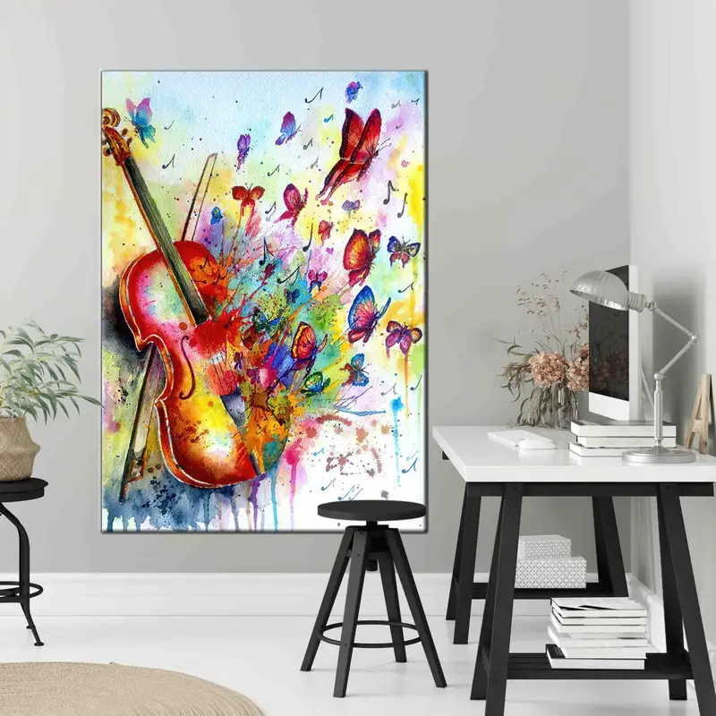 Violin And Butterflies, Abstract Violin Wall Art, Abstract Butterfly, Abstract Wall Art, Colorful Violin Canvas, Colorful Abstract Canvas, - 1