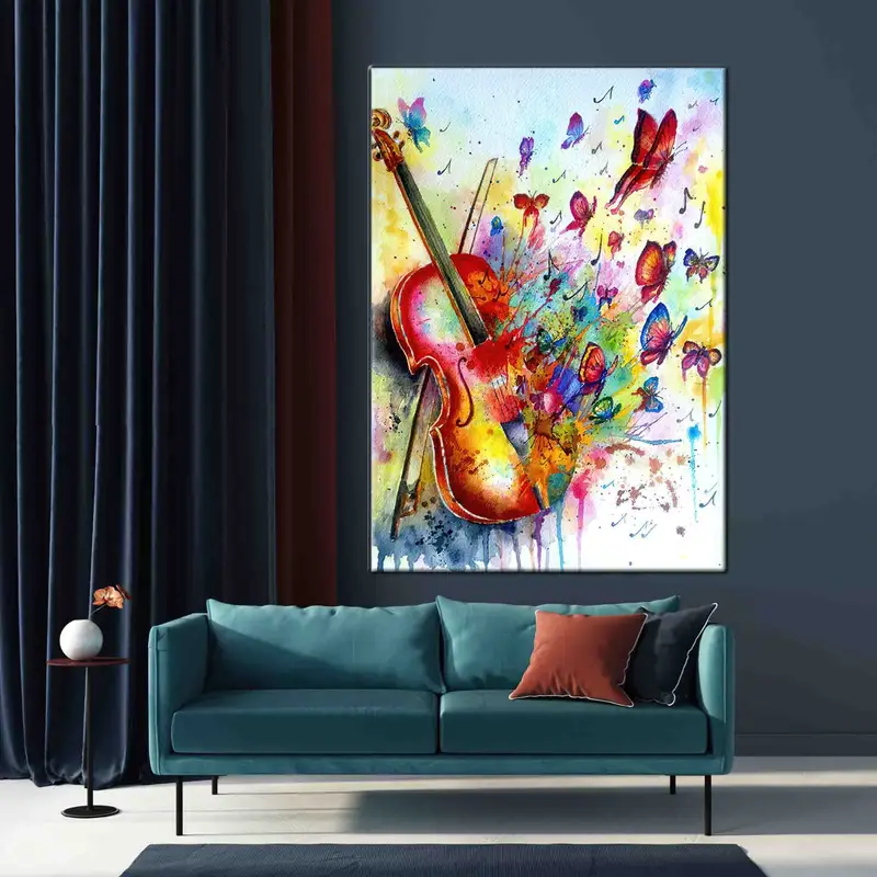 Violin And Butterflies, Abstract Violin Wall Art, Abstract Butterfly, Abstract Wall Art, Colorful Violin Canvas, Colorful Abstract Canvas, - 6