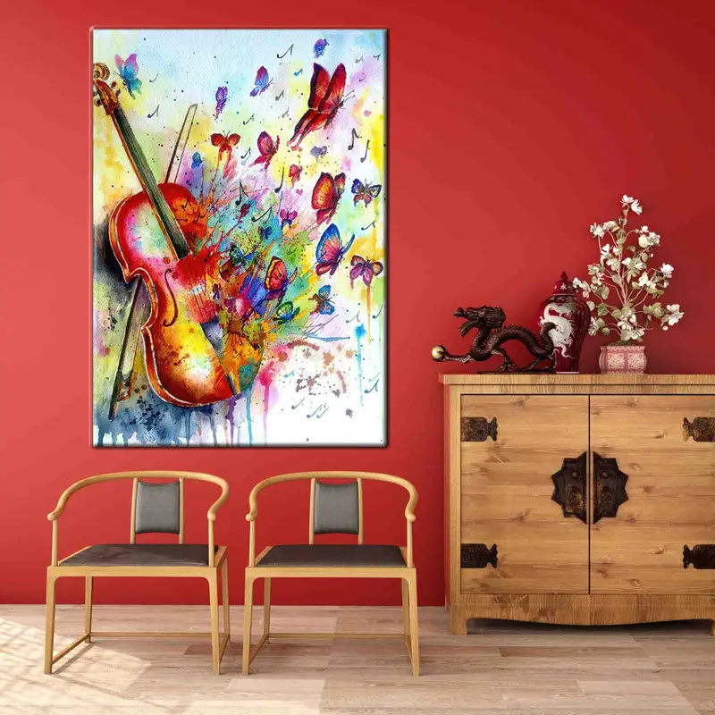 Violin And Butterflies, Abstract Violin Wall Art, Abstract Butterfly, Abstract Wall Art, Colorful Violin Canvas, Colorful Abstract Canvas, - 5