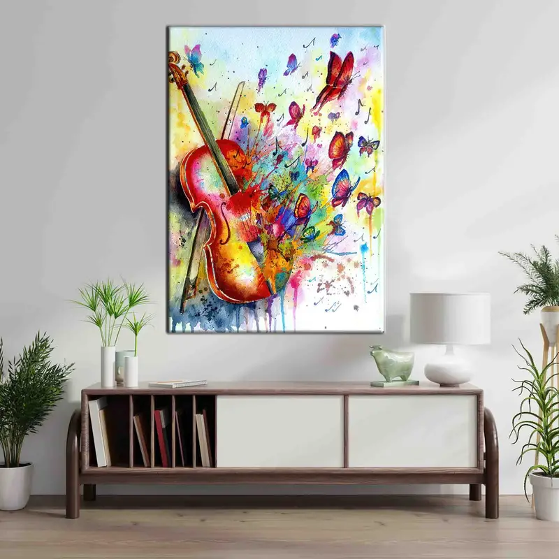 Violin And Butterflies, Abstract Violin Wall Art, Abstract Butterfly, Abstract Wall Art, Colorful Violin Canvas, Colorful Abstract Canvas, - 2