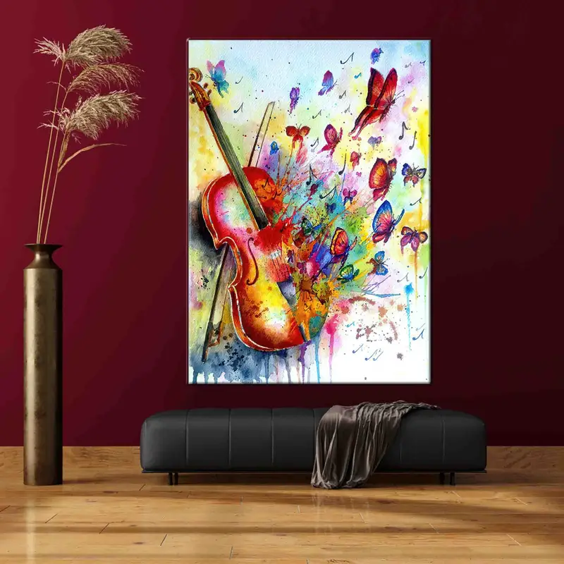 Violin And Butterflies, Abstract Violin Wall Art, Abstract Butterfly, Abstract Wall Art, Colorful Violin Canvas, Colorful Abstract Canvas, - 7