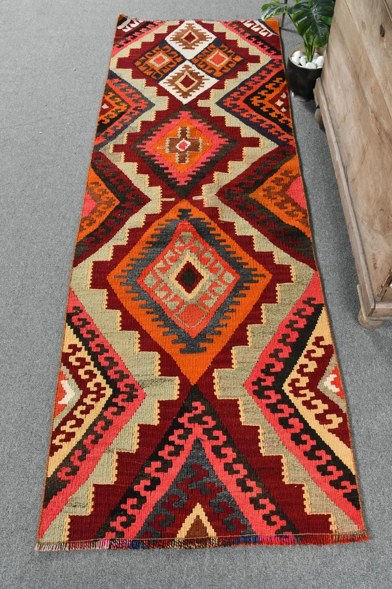 Mor Ombré Halı, Turuncu Desenli 2,5x7,6 ft