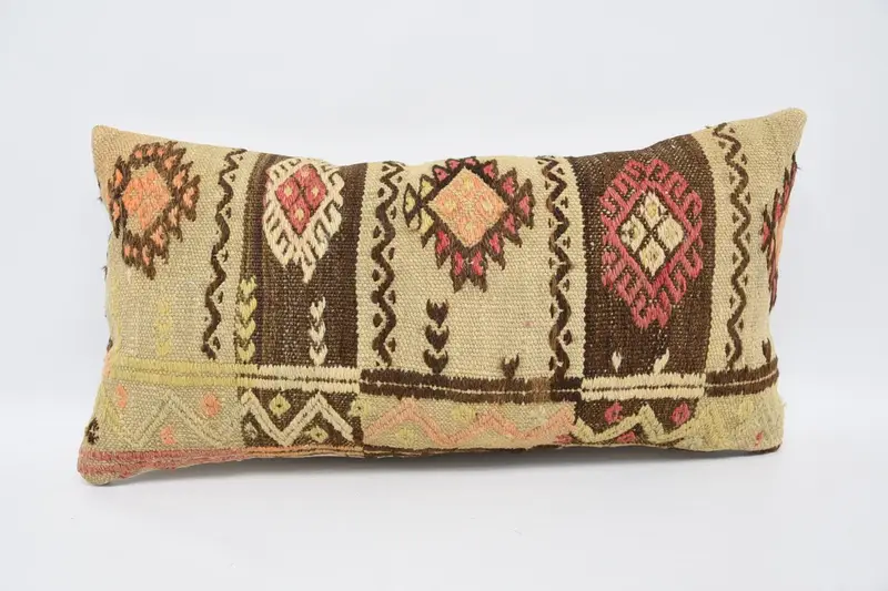 Yoga Pillow Case, Vintage Kilim Throw Pillow, Boho Pillow, Pillow for Sofa, Pillow, Yoga Cushion, 12x24 Beige Pillow Cover - 1