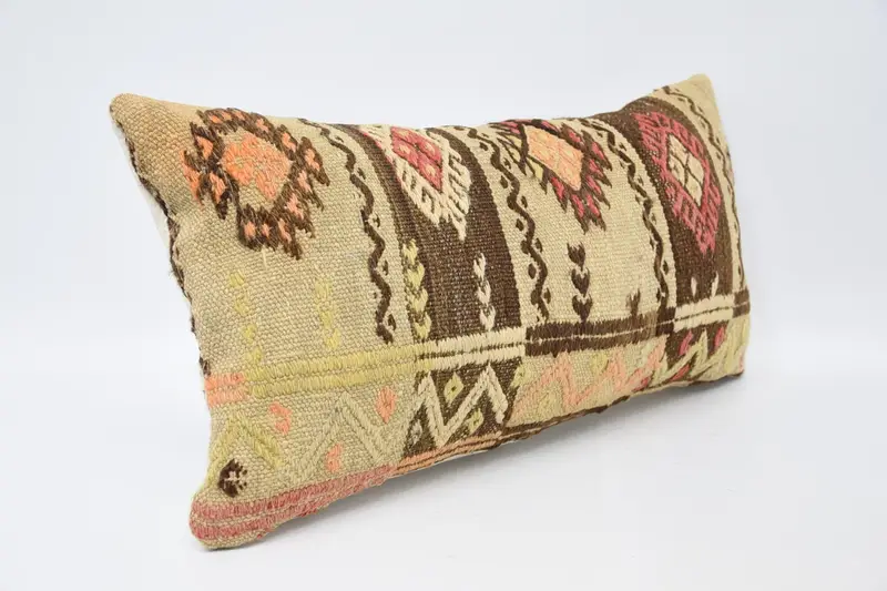 Yoga Pillow Case, Vintage Kilim Throw Pillow, Boho Pillow, Pillow for Sofa, Pillow, Yoga Cushion, 12x24 Beige Pillow Cover - 3