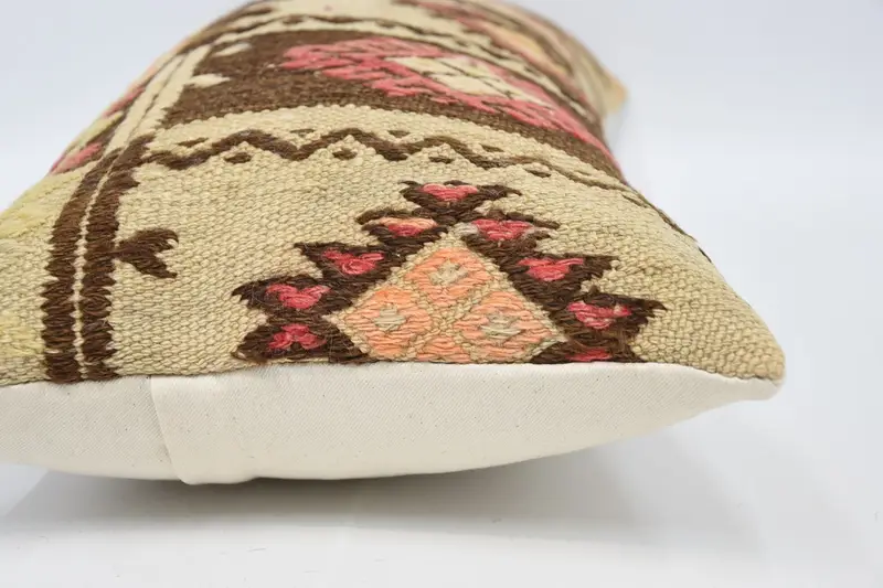 Yoga Pillow Case, Vintage Kilim Throw Pillow, Boho Pillow, Pillow for Sofa, Pillow, Yoga Cushion, 12x24 Beige Pillow Cover - 5