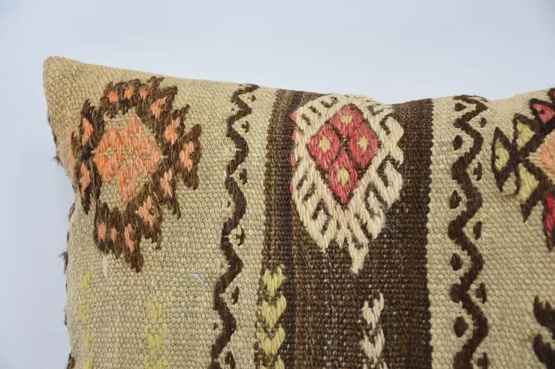 Yoga Pillow Case, Vintage Kilim Throw Pillow, Boho Pillow, Pillow for Sofa, Pillow, Yoga Cushion, 12x24 Beige Pillow Cover - 2