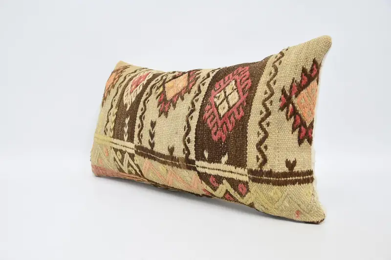 Yoga Pillow Case, Vintage Kilim Throw Pillow, Boho Pillow, Pillow for Sofa, Pillow, Yoga Cushion, 12x24 Beige Pillow Cover - 4