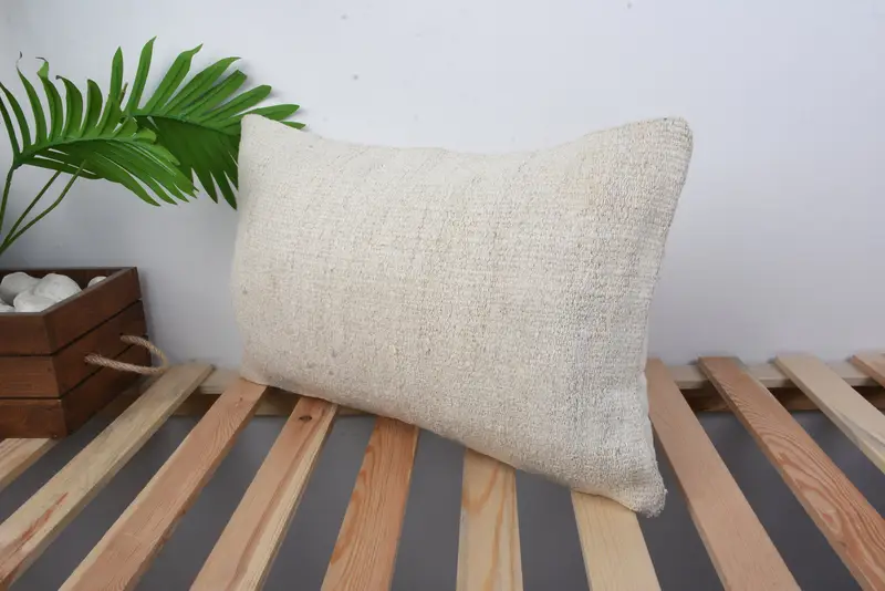 Ethnical Kilim Rug Pillow, 12x20 White Cushion, Natural Cushion Cover, Home Decor Pillow, Vintage Pillow, Outdoor Patio Pillow Case, Pillow Case - 5