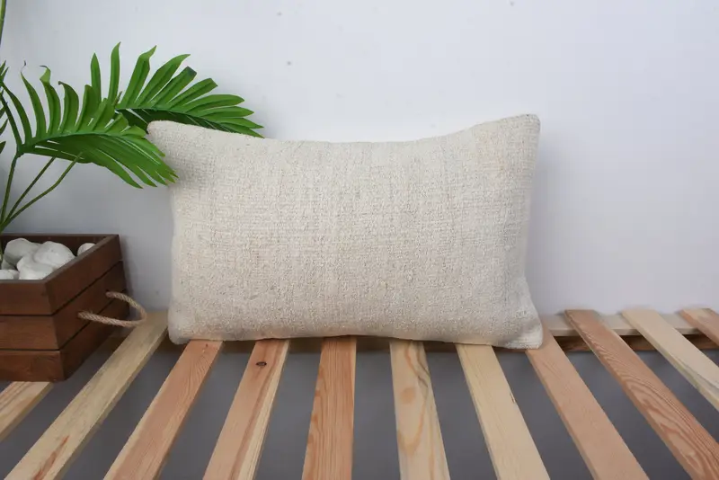 Ethnical Kilim Rug Pillow, 12x20 White Cushion, Natural Cushion Cover, Home Decor Pillow, Vintage Pillow, Outdoor Patio Pillow Case, Pillow Case - 1