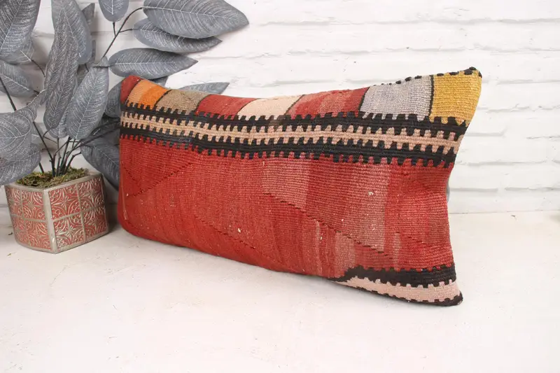 Vintage Pillow, Couch Pillow Cover, Antique Pillows, Interior Designer Pillow, 12x24 Red Pillow, Crochet Pattern Pillow, Pillow, Knitted Cushion - 4
