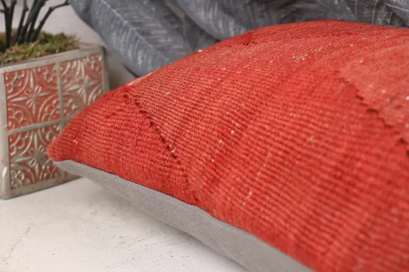 Vintage Pillow, Couch Pillow Cover, Antique Pillows, Interior Designer Pillow, 12x24 Red Pillow, Crochet Pattern Pillow, Pillow, Knitted Cushion - 7