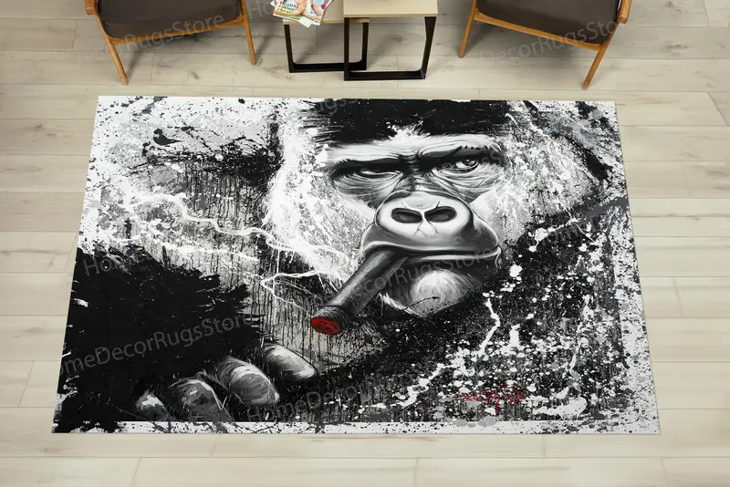 エレガントなプリントラグ: モダンなゴリラとサルのデザイン