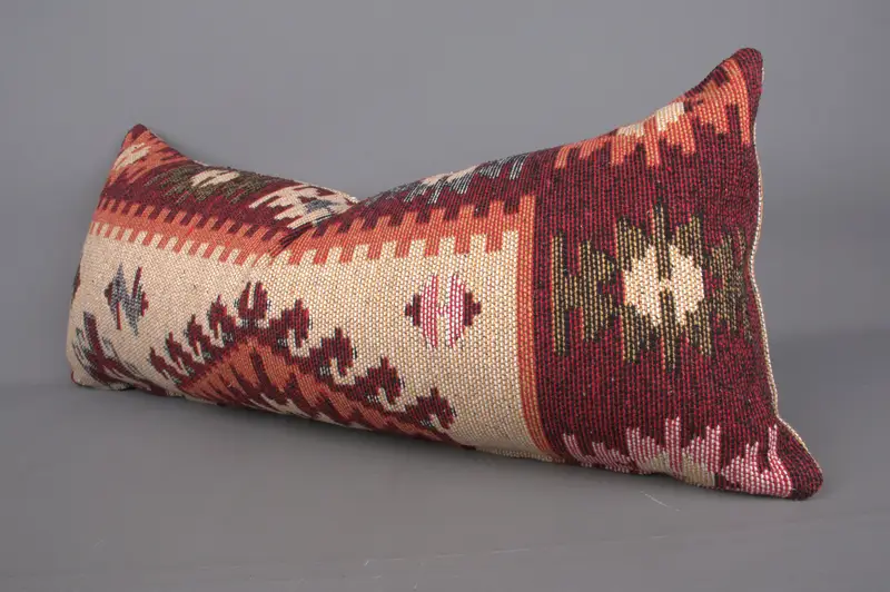 Kilim Cushion Sham, Comfy Throw Cushion, Designer Throw Pillow Case, 16x36 Red Pillow Case, Vintage Pillow, Interior Designer Pillow, Cushion Cover - 3