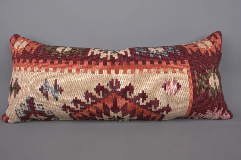 Kilim Cushion Sham, Comfy Throw Cushion, Designer Throw Pillow Case, 16x36 Red Pillow Case, Vintage Pillow, Interior Designer Pillow, Cushion Cover - 4