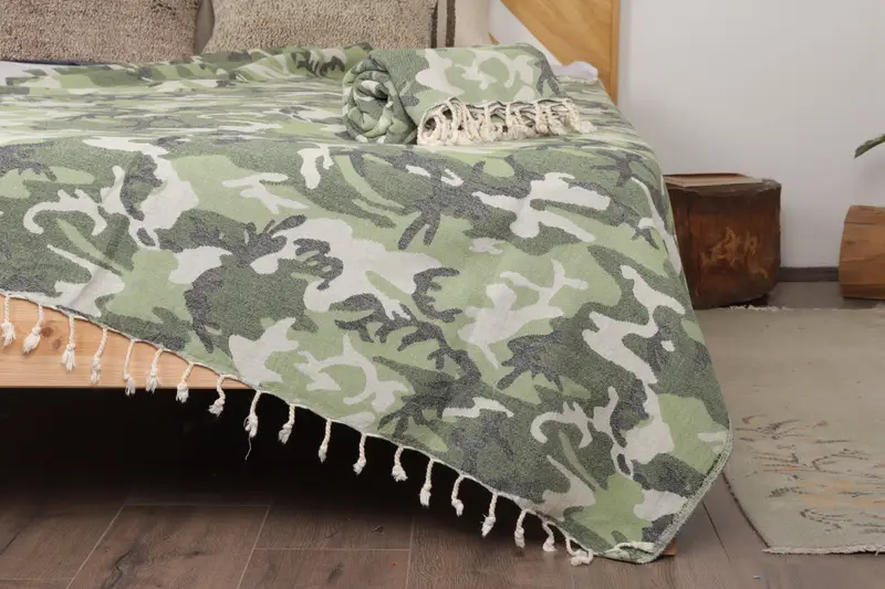 Boho Throw Blankets, 88x64 Cotton Camouflage Towel, Woven Throw Blanket, Bachelorette Party Favors, Gift For The Home, Christmas Tablecloth - 1