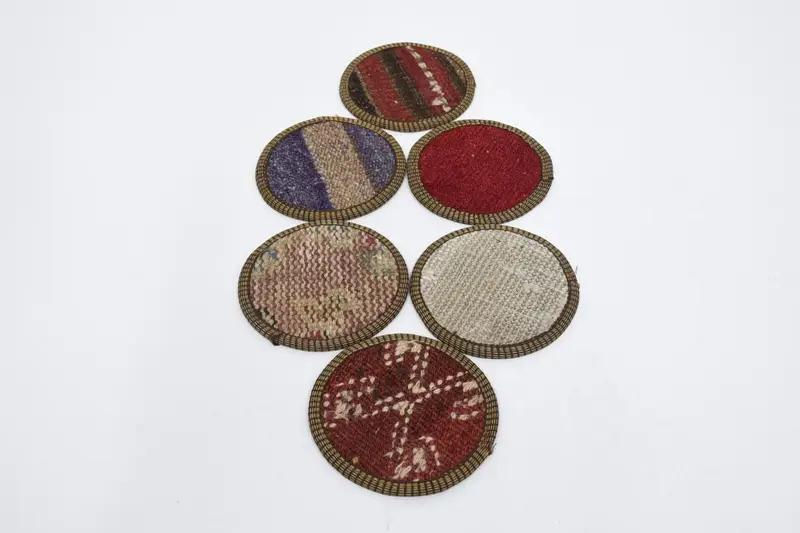 Red and Beige Bohemian Coaster, Round Drink Coaster