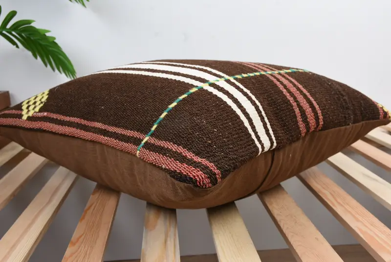 Car Cushion Cover, Boho Pillow Sham Cover, Turkish Pillow, Kilim Pillow, Cushion, 20x20 Brown Pillow, Handmade Throw Cushion Cover - 6