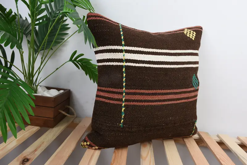 Car Cushion Cover, Boho Pillow Sham Cover, Turkish Pillow, Kilim Pillow, Cushion, 20x20 Brown Pillow, Handmade Throw Cushion Cover - 5