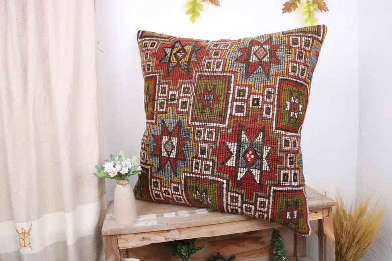Ethnical Kilim Rug Pillow, Vintage Kilim Pillow, Handmade Rug Seat Pillow, Vintage Kilim Throw Pillow, Cushion, 28x28 Blue Cushion Cover - 4