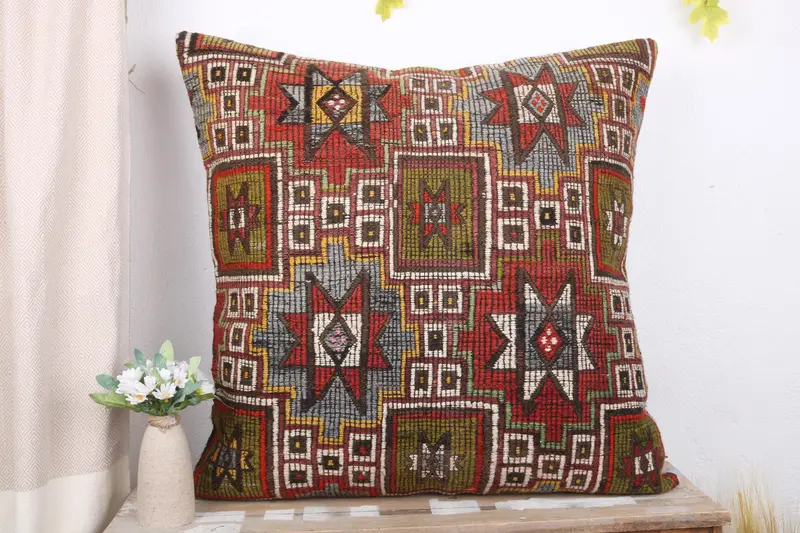 Ethnical Kilim Rug Pillow, Vintage Kilim Pillow, Handmade Rug Seat Pillow, Vintage Kilim Throw Pillow, Cushion, 28x28 Blue Cushion Cover - 2