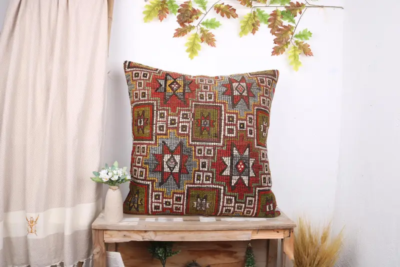 Ethnical Kilim Rug Pillow, Vintage Kilim Pillow, Handmade Rug Seat Pillow, Vintage Kilim Throw Pillow, Cushion, 28x28 Blue Cushion Cover - 1