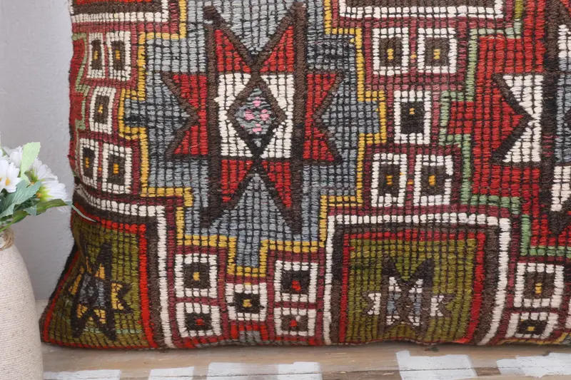 Ethnical Kilim Rug Pillow, Vintage Kilim Pillow, Handmade Rug Seat Pillow, Vintage Kilim Throw Pillow, Cushion, 28x28 Blue Cushion Cover - 3