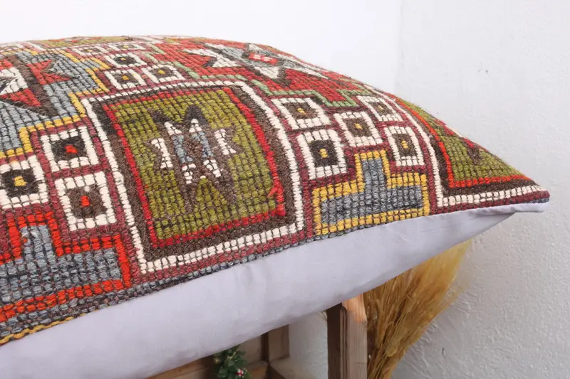 Ethnical Kilim Rug Pillow, Vintage Kilim Pillow, Handmade Rug Seat Pillow, Vintage Kilim Throw Pillow, Cushion, 28x28 Blue Cushion Cover - 6